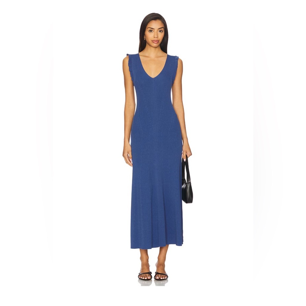 PAIGE Blue Sleeveless V-Neck Midi Dress